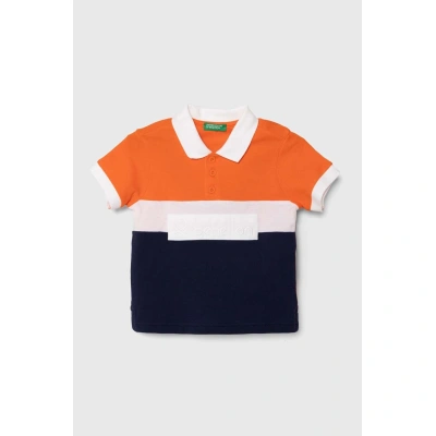 Dětská bavlněná polokošile United Colors of Benetton oranžová barva