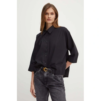 Bavlněná košile Sisley černá barva, regular, s klasickým límcem
