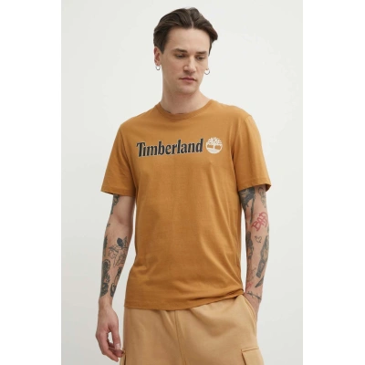 Bavlněné tričko Timberland hnědá barva, s potiskem, TB0A5UPQP471