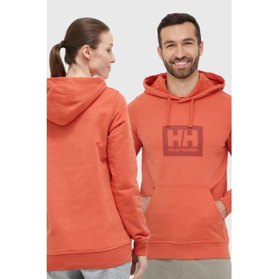 Bavlněná mikina Helly Hansen oranžová barva, s kapucí, s potiskem, 53289