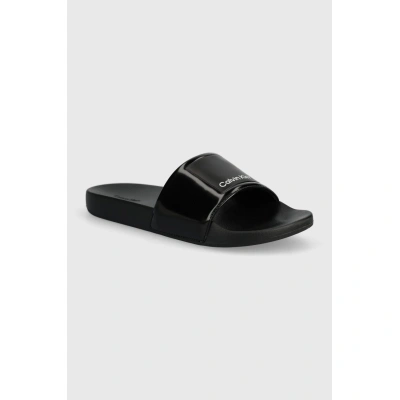 Pantofle Calvin Klein POOL SLIDE HF LOGO pánské, černá barva, HM0HM01466