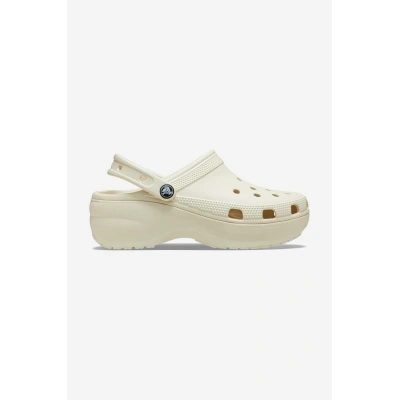 Pantofle Crocs Classic Platform Clog dámské, béžová barva, na platformě, 206750.BONE-CREAM