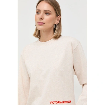 Bavlněné tričko s dlouhým rukávem Victoria Beckham béžová barva
