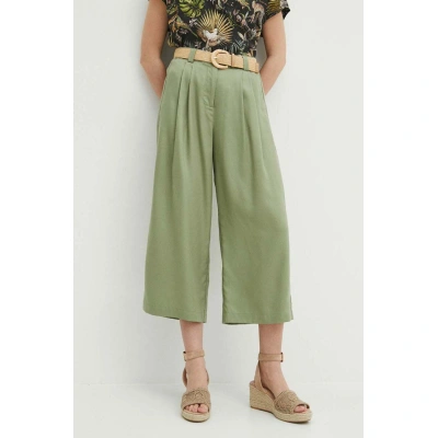 Kalhoty Medicine dámské, zelená barva, střih culottes, high waist