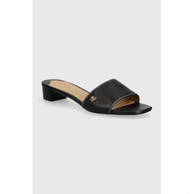 Kožené pantofle Lauren Ralph Lauren Fay dámské, černá barva, na podpatku, 802925259001