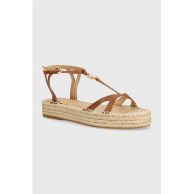 Kožené sandály Lauren Ralph Lauren Payton dámské, hnědá barva, na platformě, 802927966001