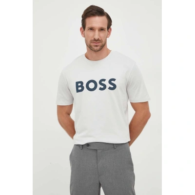 Bavlněné tričko BOSS BOSS CASUAL šedá barva, s potiskem