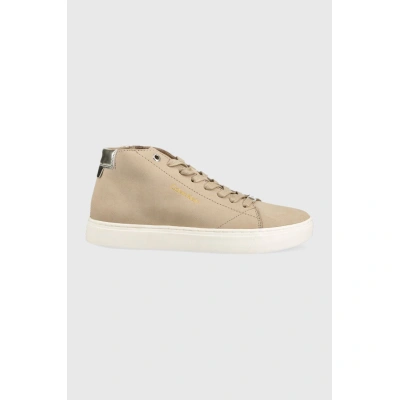 Semišové sneakers boty Calvin Klein Cupsole Unlined High Top béžová barva