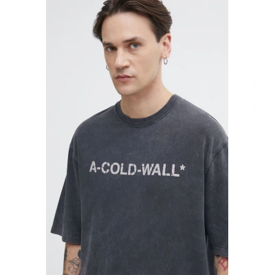 Bavlněné tričko A-COLD-WALL* Overdye Logo T-Shirt černá barva, s potiskem, ACWMTS186