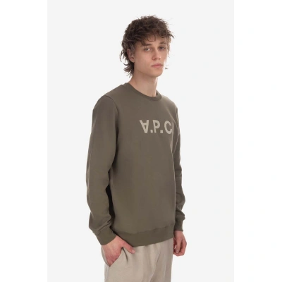 Bavlněná mikina A.P.C. Sweat Vpc Bicolore pánská, zelená barva, s potiskem, H COFAX-H27803 KHAKI/GREY