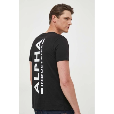 Bavlněné tričko Alpha Industries T 128507 03 černá barva, s potiskem, 128507.03-black