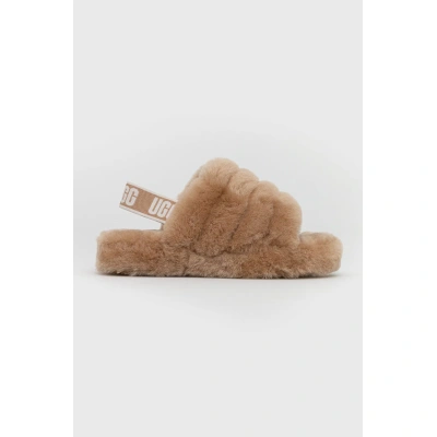 Dětské vlněné pantofle UGG Fluff Yeah Slide hnědá barva