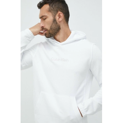 Tepláková mikina Calvin Klein Performance Essentials bílá barva, s kapucí