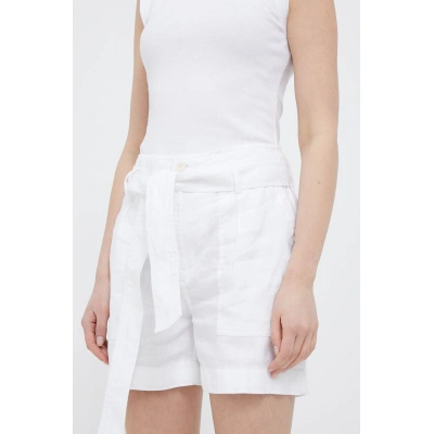 Plátěné kraťasy Lauren Ralph Lauren bílá barva, hladké, high waist