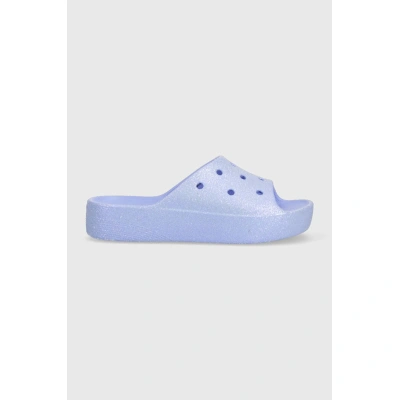 Pantofle Crocs Classic Platforn Glitter Slide dámské, fialová barva, na platformě, 208233