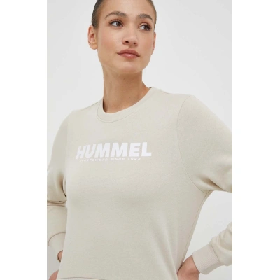 Bavlněná mikina Hummel dámská, béžová barva, s potiskem