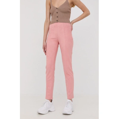 Kalhoty Guess dámské, růžová barva, přiléhavé, high waist