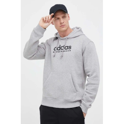 Mikina adidas pánská, šedá barva, s kapucí, s potiskem