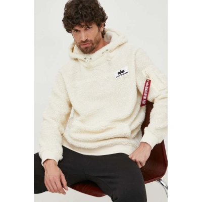 Mikina Alpha Industries Teddy Hoody pánská, béžová barva, s kapucí, s aplikací, 118330.16-cream