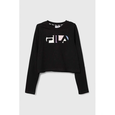 Dětská bavlněná košile s dlouhým rukávem Fila BIEBERN cropped longsleeve shirt černá barva