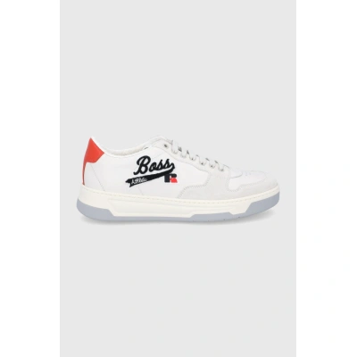 Kožené boty Boss x Russell Athletic Baltimore bílá barva, 50465136