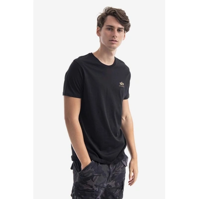 Bavlněné tričko Alpha Industries černá barva, s potiskem, 128507CP.380-black